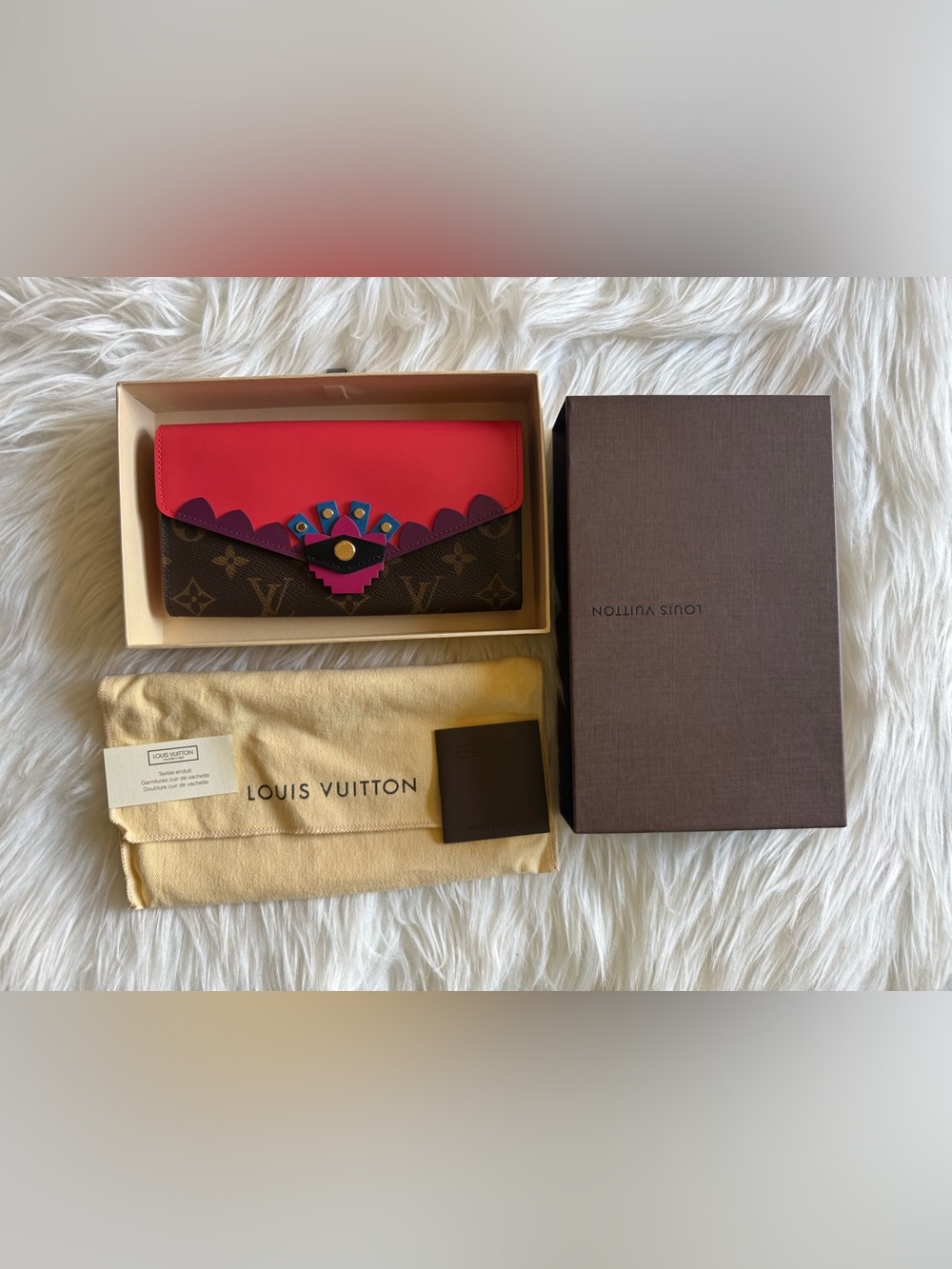 Louis Vuitton Pink and Brown Monogram Flap Wallet with Colorful Trim